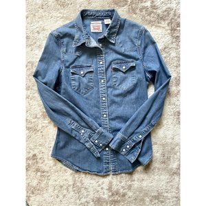 LEVI STRAUSS Sz XS Tailored Fit Western Shirt Denim Button Down Pearl Snap Top
